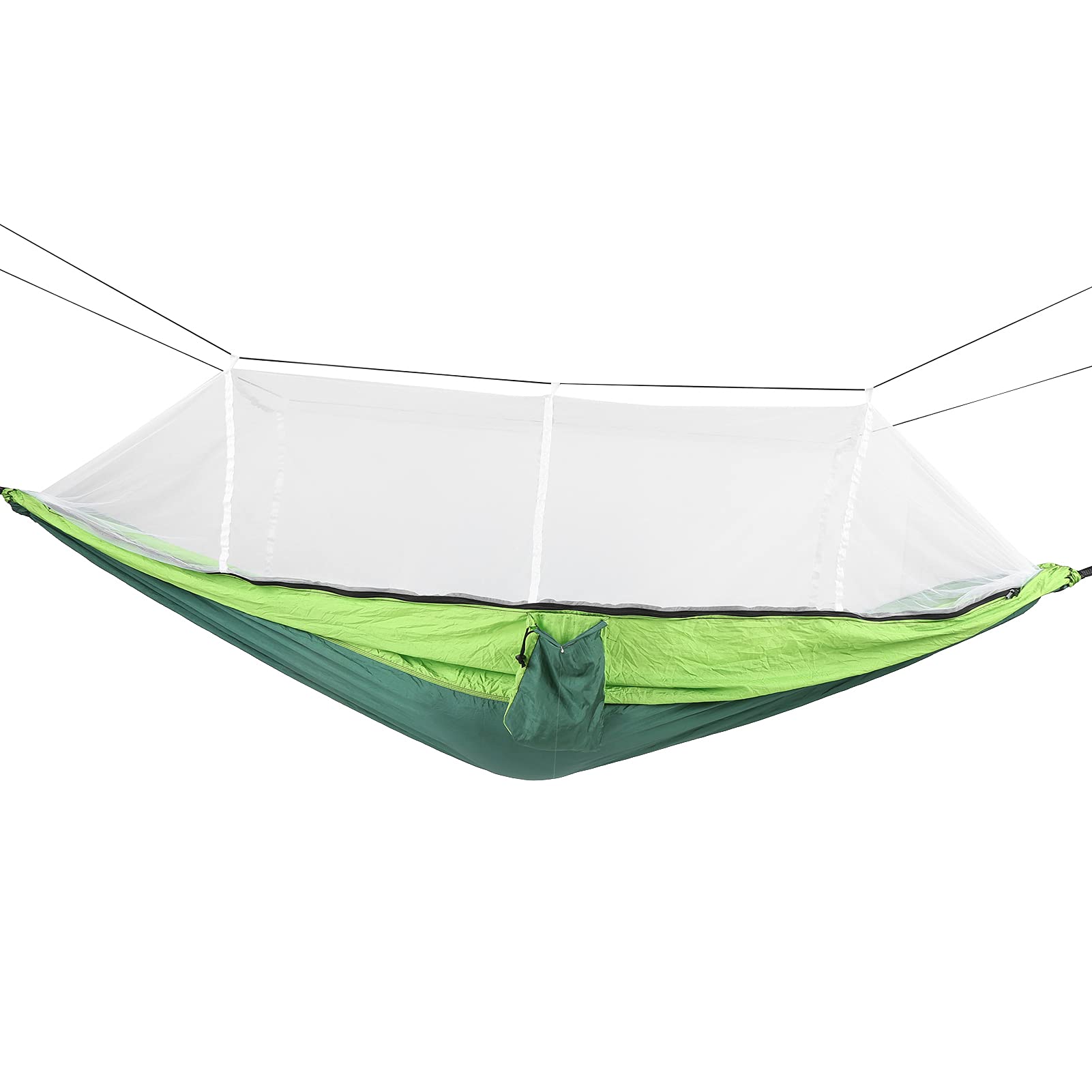 KANASI Amaca da campeggio con zanzariera, portatile, leggera, in tessuto di nylon paracadute, ideale per escursioni, campeggio e relax in giardino. (Dark green fruit pattern with green and white mesh)