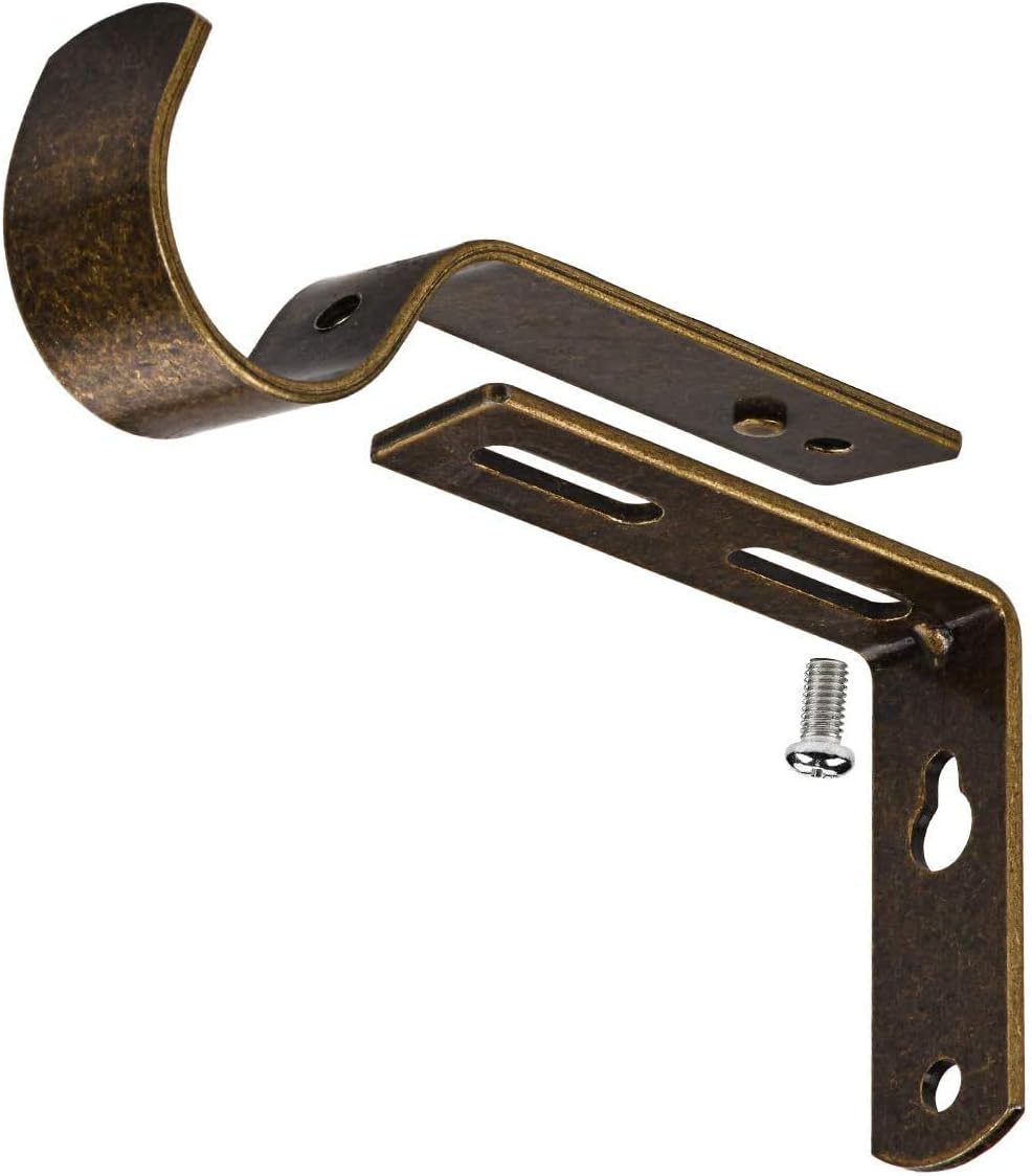 Curtain Rod Bracket Set of 4 for 1 Or 1 1/8 Inch Rods, Adjustable - Antique Brass