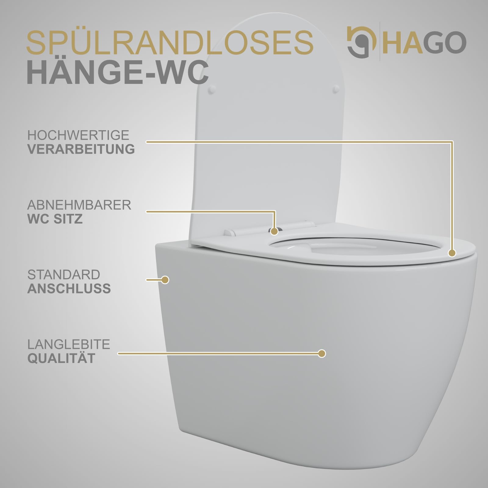 WC sospeso senza bordi di risciacquo Nano Lotus effetto soft-close, montaggio a parete