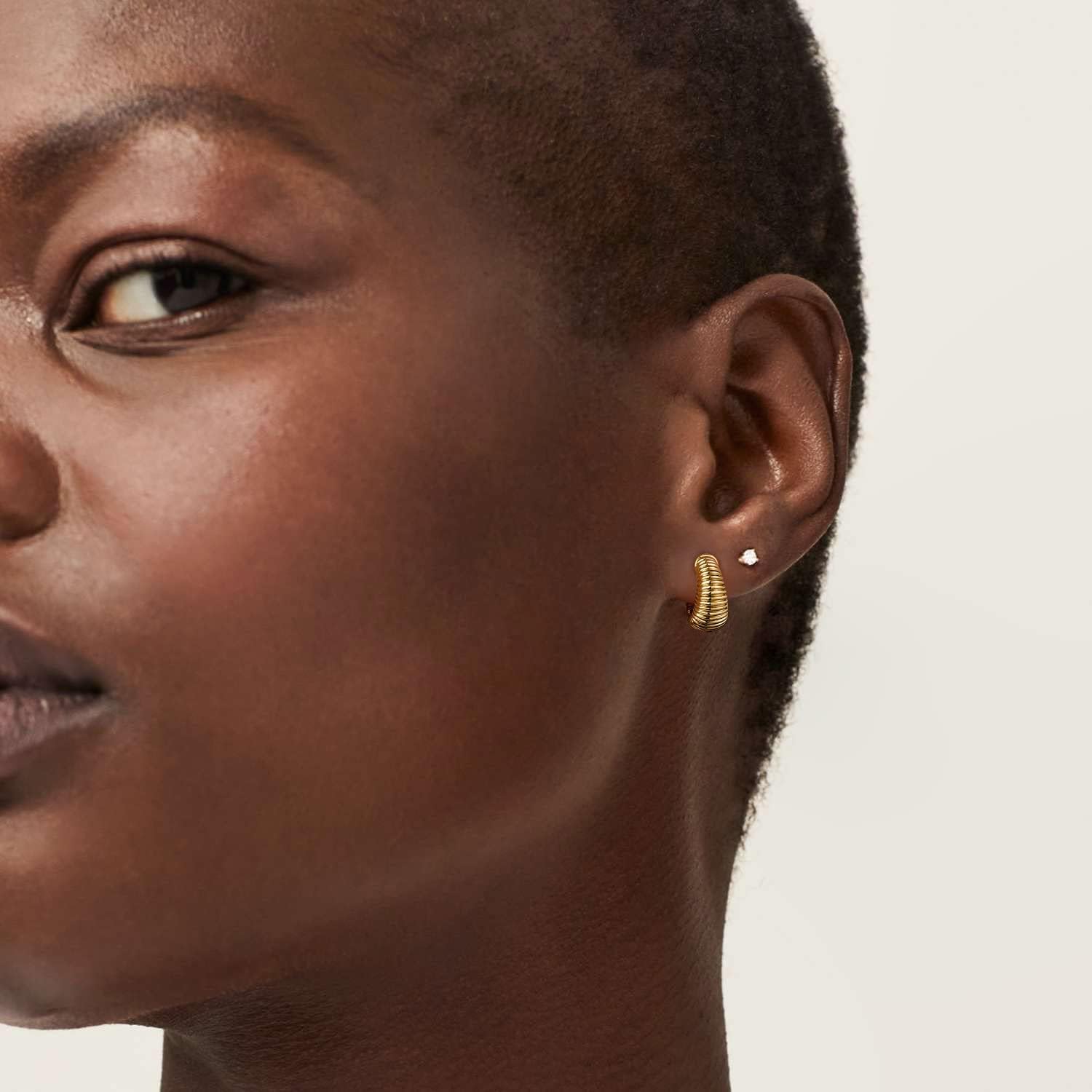 Small Huggie Hoop Earrings For Women, Real Gold Plated Croissant Square Round Earrings Lightweight Everyday Jewelry Hypoallergenic for Sensitive Ears - Image 7