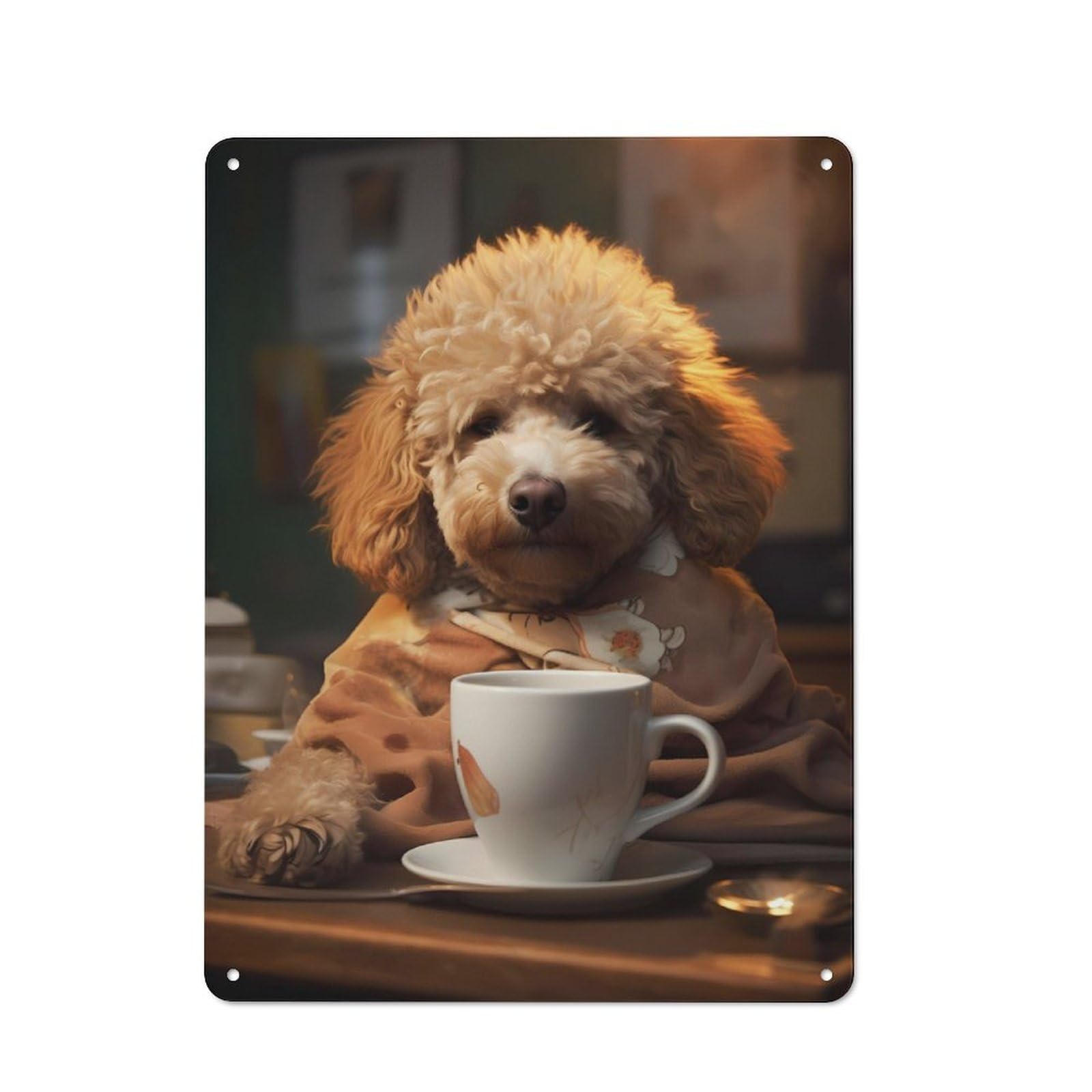 Junmoney Poodle Dog Coffee Animal Metal Plaque With Design 40X30cm, Vintage Bistro Wall Plaque For Coffee Bar, Kitchen, Bistro Or Tea Corner