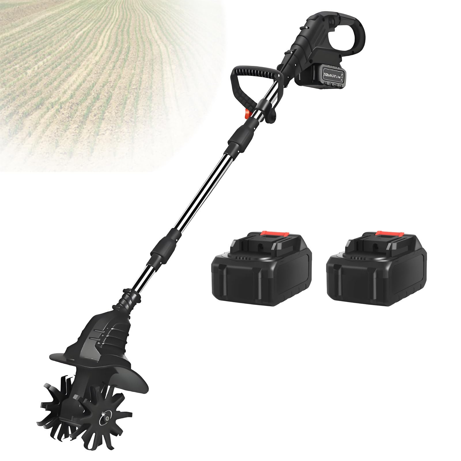 Motocoltivatore Elettrico A Batteria, Larghezza 20 Cm, Profondità 25 Cm, Motocoltivatore Ad Alta Velocità Da 270 Giri/Min Per Giardinaggio, Prato E Terreno,Black-FourBlades-2batteries