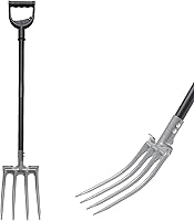 Lilyvane 4-Tine Heavy Duty Garden Pitchfork - 46" Carbon Steel Digging Fork for Compost Mulch Potato Harvesting