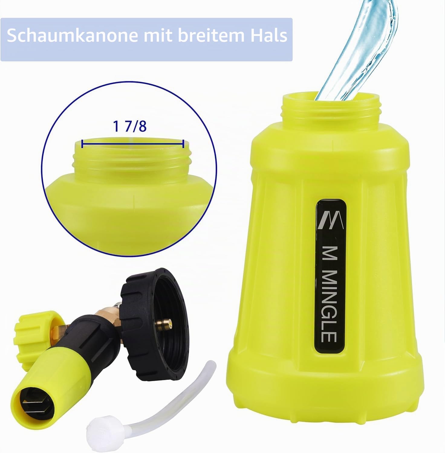 M MINGLE Schaumkanone für Hochdruckreiniger, 1L Schaumblaster mit 1/4 Zoll Schnellkupplung, Weite Öffnung & robuste Ausführung für Auto und Motorrad, 5 Düsen