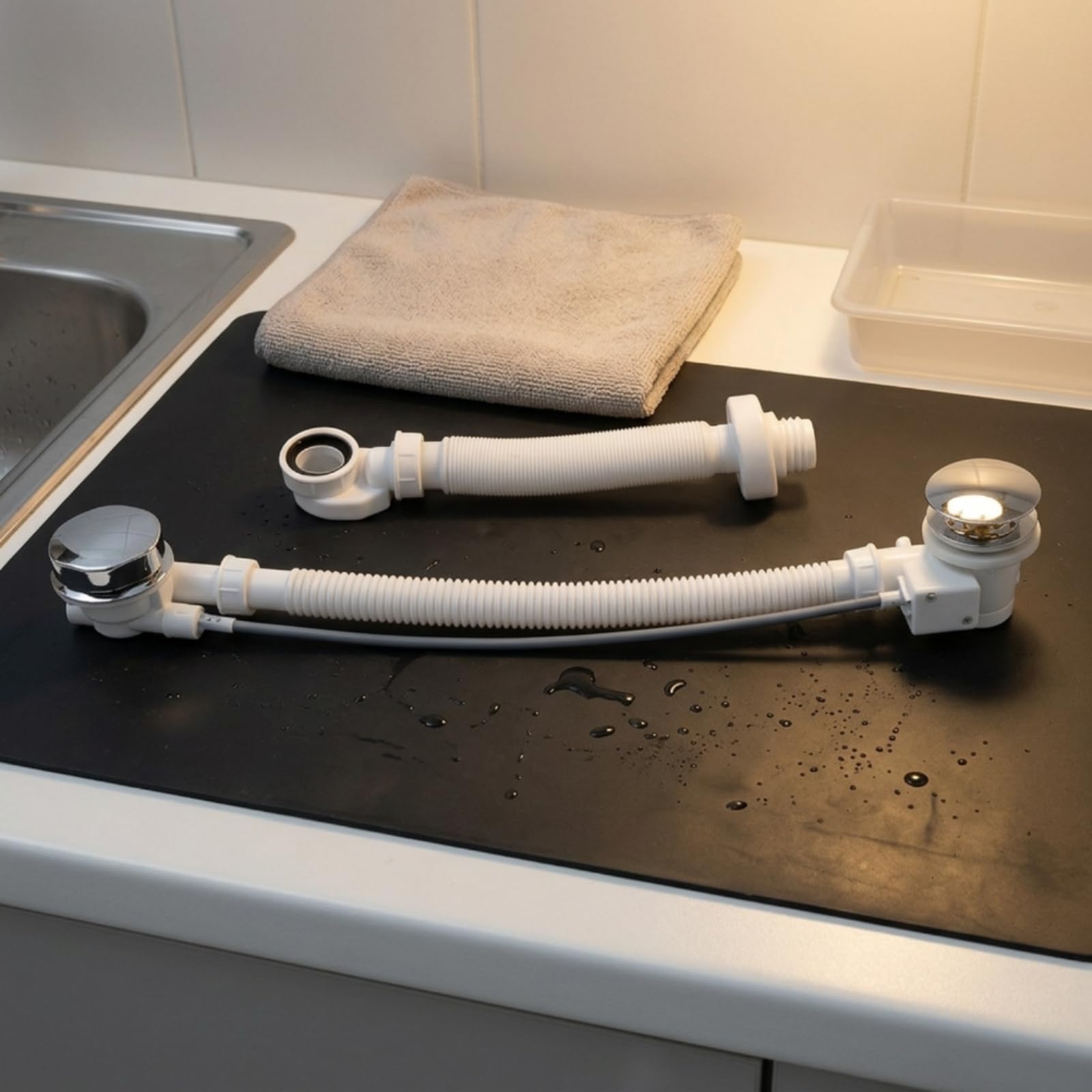 Conjunto sagüe con Rebosaro Acabado Metálico sagüe Bañera Sellado Seguro Fontanería para Remolaciones, 80 CM