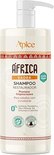 Ápice Shampoo África Baobá Restaurador | Limpeza Suave e Hidratação para Cabelos Cacheados e Ondulados | 1000ml
