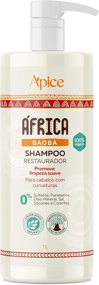 Ápice Shampoo África Baobá Restaurador | Limpeza Suave e Hidratação para Cabelos Cacheados e Ondulados | 1000ml