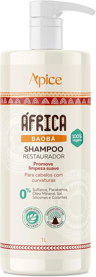 Ápice Shampoo África Baobá Restaurador | Limpeza Suave e Hidratação para Cabelos Cacheados e Ondulados | 1000ml