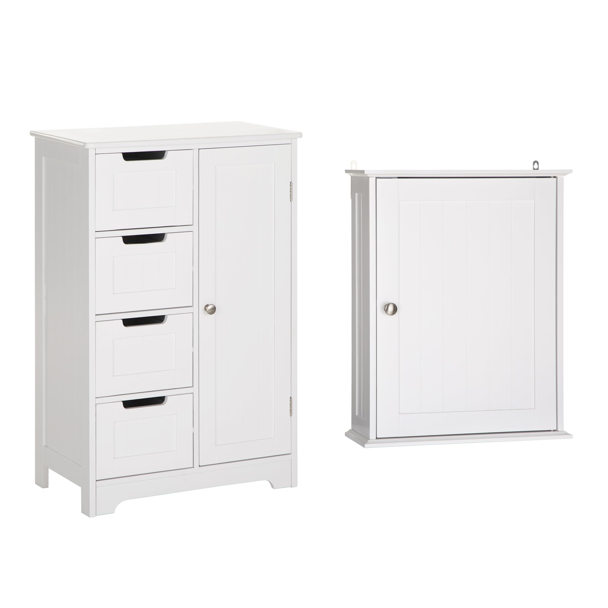 Sophia & William Bathroom Cabinet Set with Adjustable Shelves, Bathroom Floor Cabinet with 4 Drawers and 1 Door, Bathroom Wall Cabinet Medicine Cabinet with 1 Door