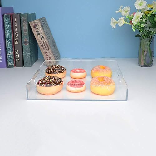 Miniatura 75 de NIUBEE Bandeja acrílica para servir de 10 x 10 pulgadas, a prueba de derrames, bandeja organizadora decorativa transparente para mesa de café