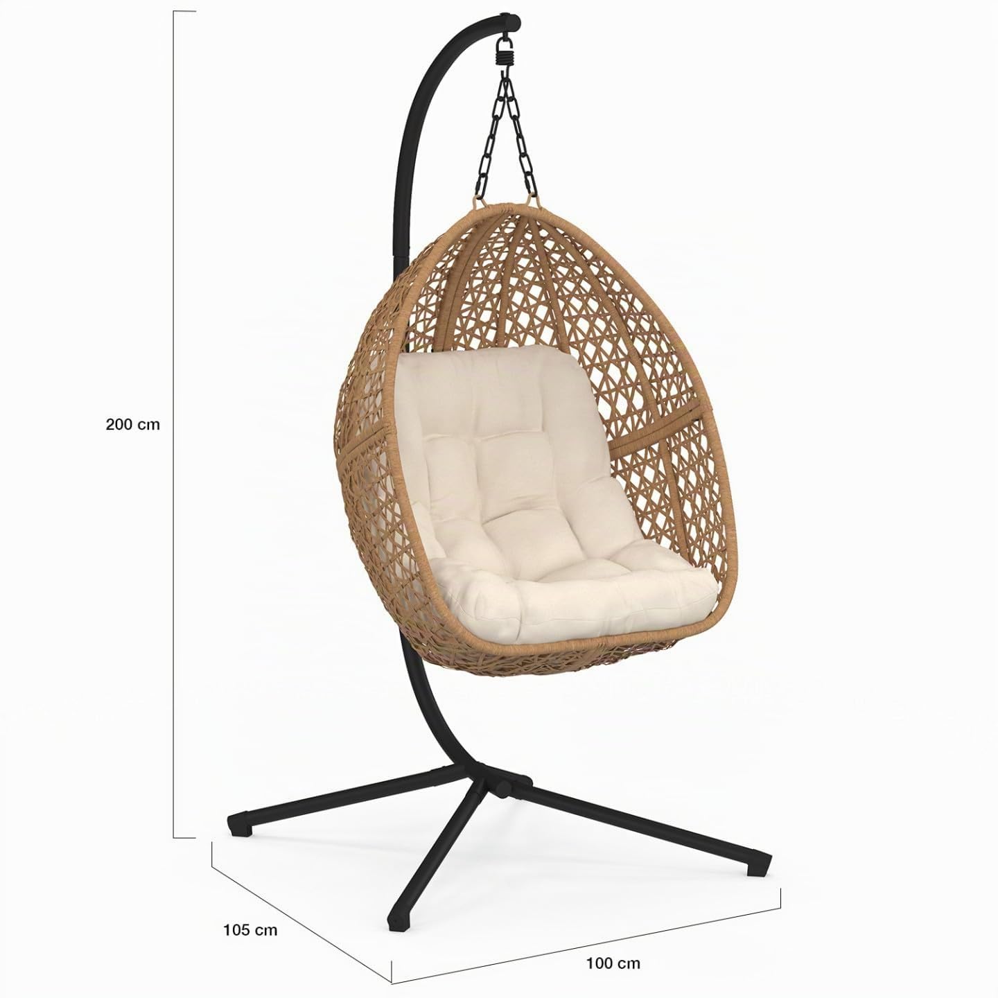 IDMarket – Sillón Luna colgante calado efecto ratán con cojín crudo