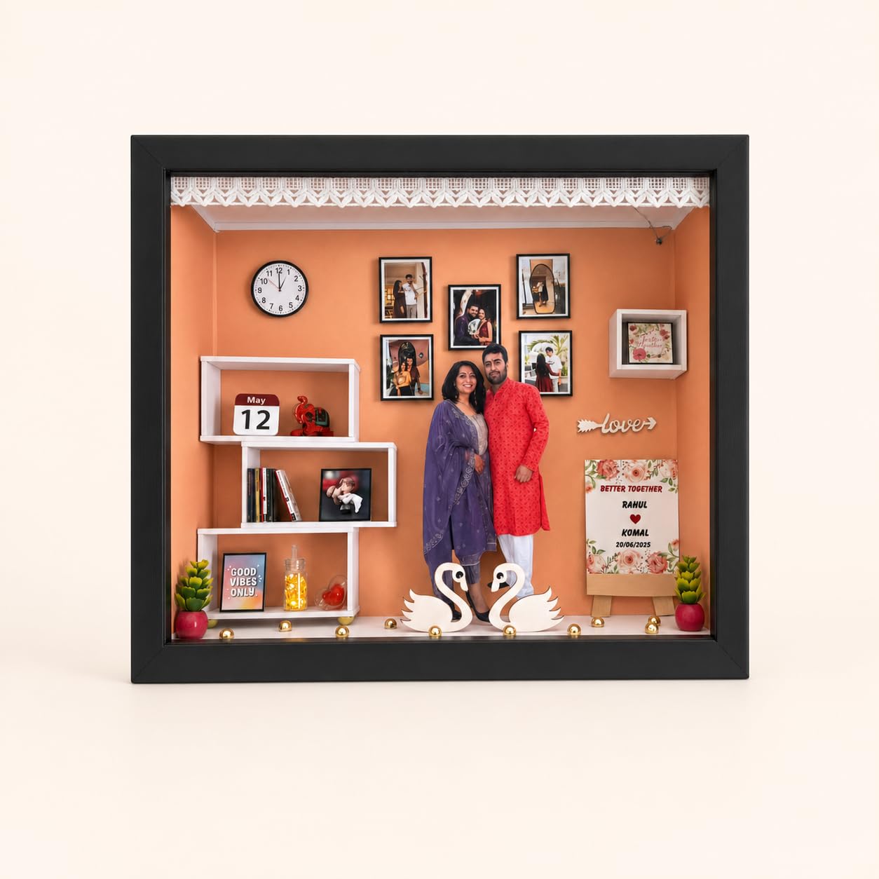 Personalized 3D Shadow Box Photo Frame with LED Lights, Custom Couple Photo, Name & Date, Anniversary Wedding Gift for Husband Wife, Tabletop Home Decor-image-23