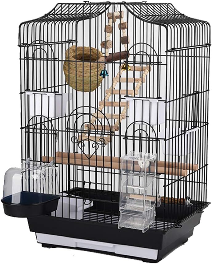 Jaulas grandes para pájaros de 2 niveles, jaula para loros, de metal, pajarera, jaula de cría elevada, nido para pájaros, cacatúas, cacatúas y más, color negro