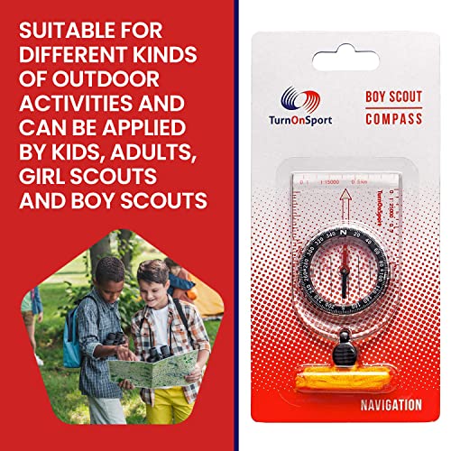Boy Scout Hiking Compass Turnonsport | Orienteering Compass For Kids Map Navigation - Small Survival Compass - Waterproof & Lightweight Small Survival Compass - Mini Camping Compass - Kids Camping Kit #TOP2