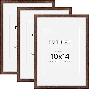 puthiac 10x14 Oak Wood Picture Frame - 10"x14" Poster Frames for Wall, 10x14 Picture Frames for Wall, 10 x 14 Picture Frames, 10 x 14 Frames for Wall(3 Pack, Walnut)
