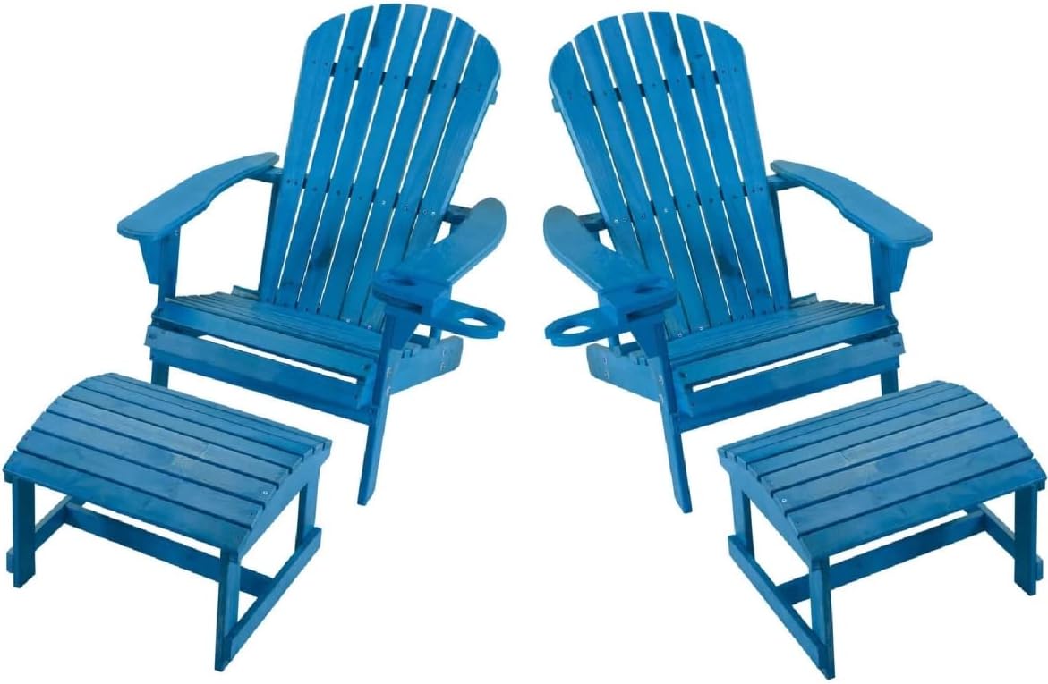 Earth Collection Adirondack Chair with Phone & Cup Holder - 2 Chairs & 2 Ottoman Set Sky Blue