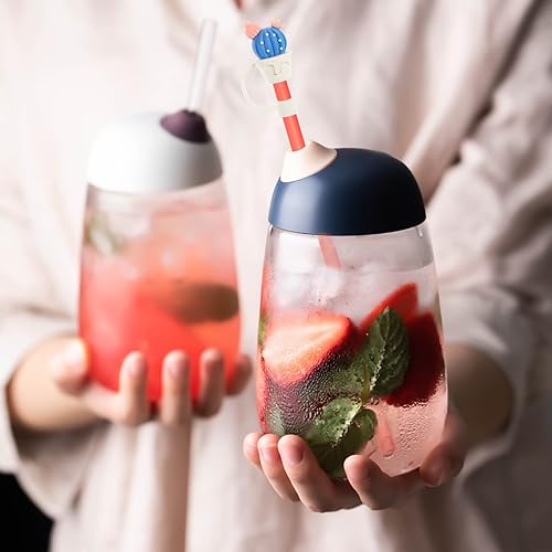 Miniatura 5 de Cabilock 12 fundas de silicona con forma de animalescactus, puntas de paja de dibujos animados, cubiertas reutilizables de silicona para pajitas de