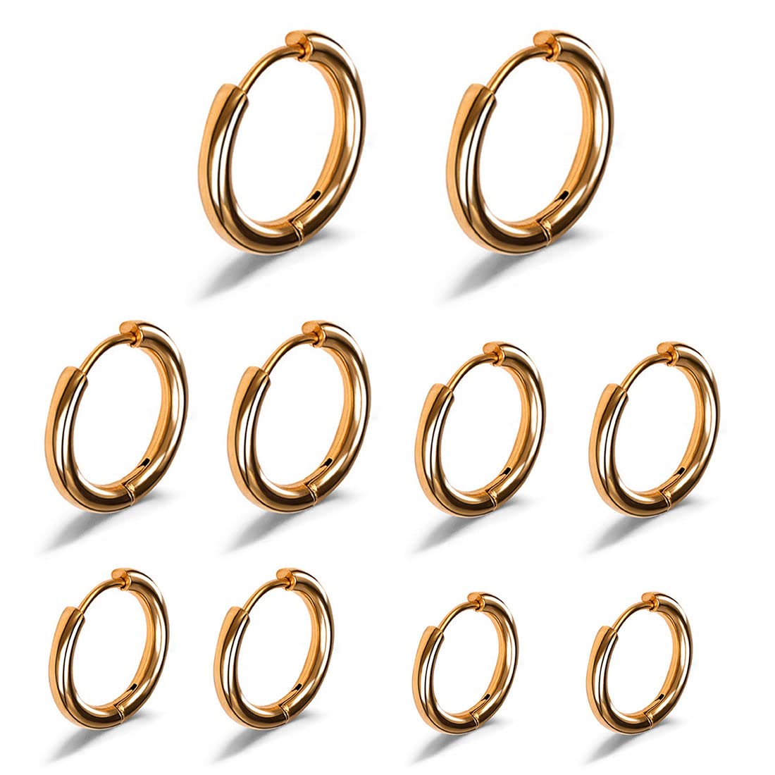 Androxeda5 pares de aretes de aro hipoalergénicos Aretes de aro hipoalergénicos de acero inoxidable pulidos a mano en oro de 18 quilates