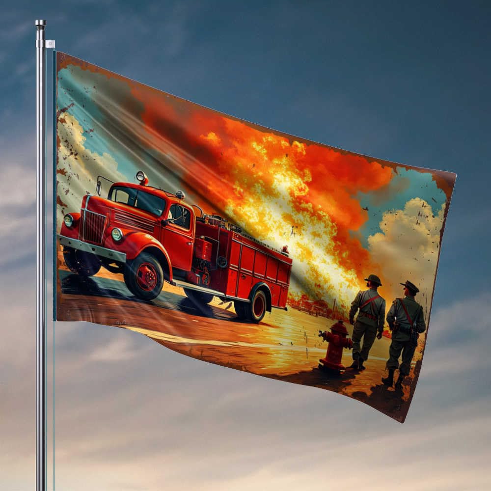 Flags For Man Cave Vintage Fire Truck Responds To Epic Blaze Flag Vintage Bar Decor Porch Flag(152X244CM)