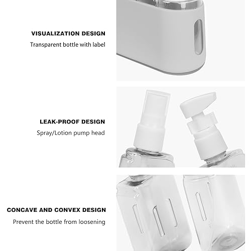 Miniatura 6 de Songaa Botellas de viaje a prueba de fugas, recipientes de viaje 2 en 1 para artículos de tocador, botellas de plástico recargables con tapa,