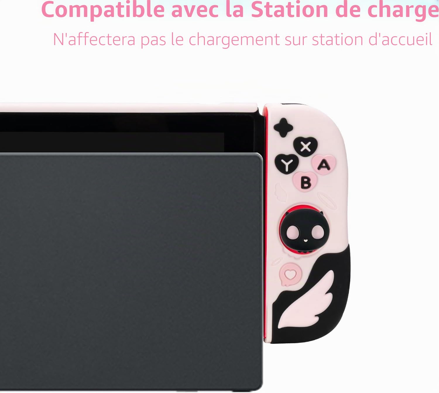 GeekShare Coque de Protection pour Switch Slim Cover Case Séparable en Silicone Souple Housse de Protection pour Joycon avec 2 Thumb Grip Caps, Sweetheart Skull