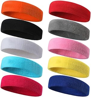 10 Piezas Diadema Deportiva Hombres y Mujeres Cinta Frente Sudor Cabeza Banda Elástica de Pelo Antideslizante Banda de Cabeza Atlética de Algodón de Absorción de Humedad