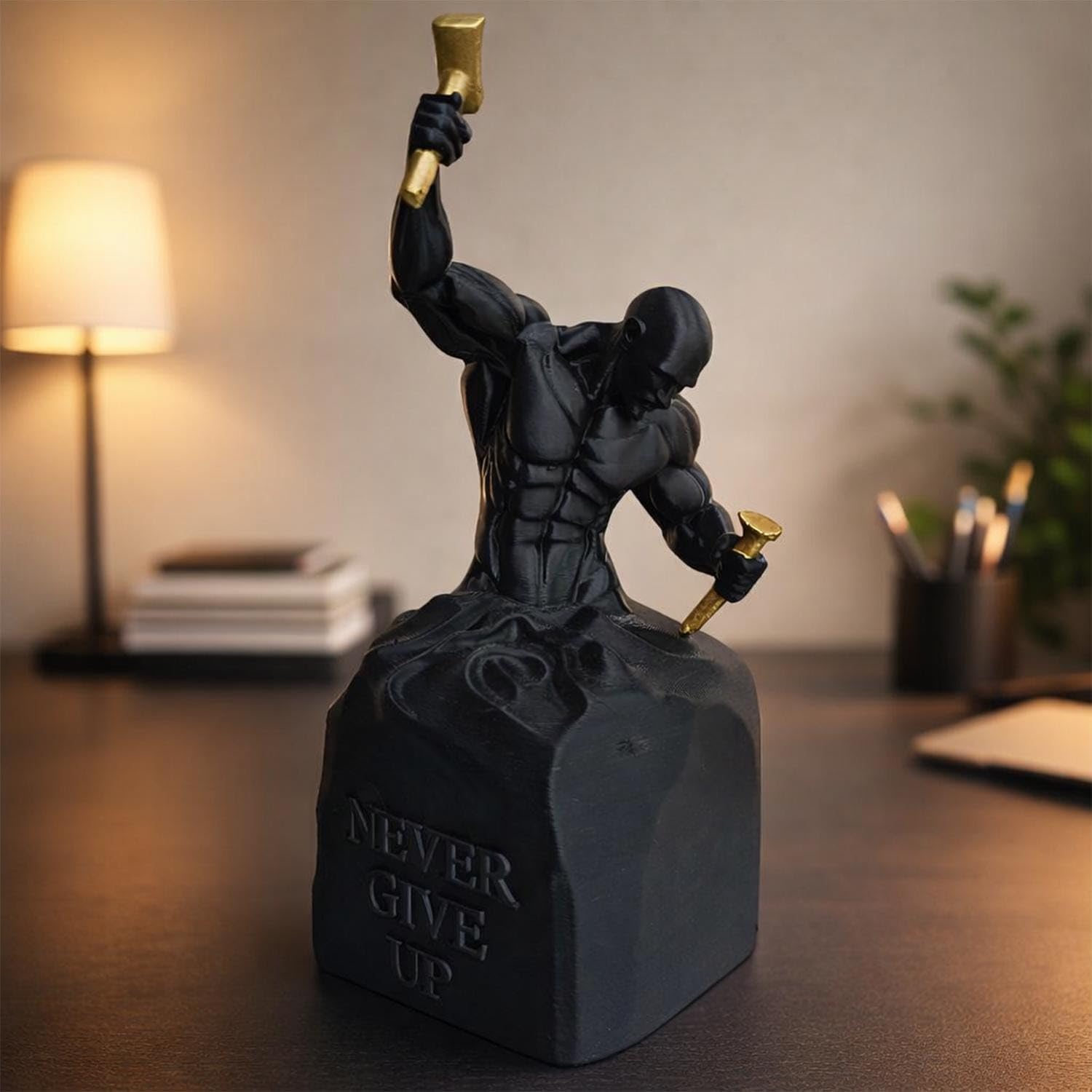 Aura 3D Bold Muscular Figure Abstract Statue for Home Decor showpiece Figurine Sculpture for Home Decoration Items for Living Room Office Desktop Bookshelf Black with Gold Art Gift-image-8
