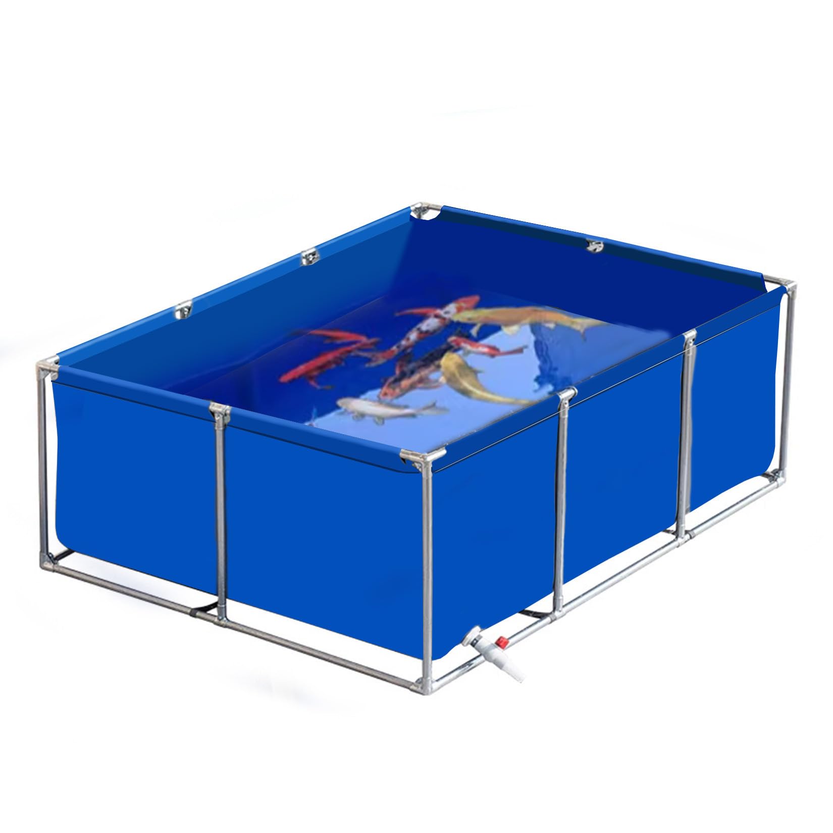 Fish Holding Tank Outdoor Large Above Ground Ponds for Fish, Aquarium Pool, PVC Canvas Liners with Steel Frame,Above Ground Aquarium Pool Pond For Koi Fish Turtles,Blue 1×1×0.6m(3.3×3.3×1.9ft)