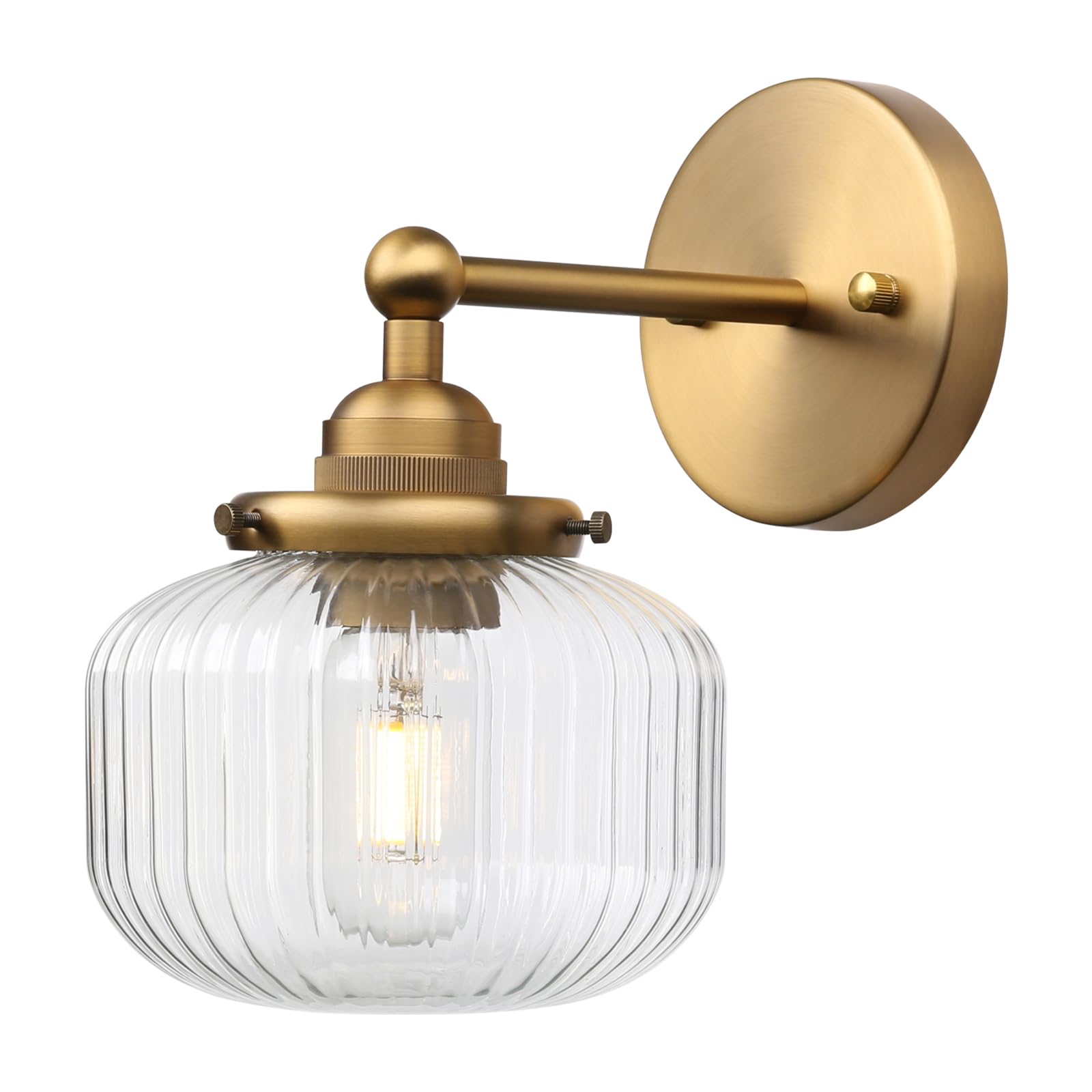 Yosoan Industrial Ribbed Wall Ligh,Kitchen Bedroom Wall Sconce Lights with 6.3” Glass Lampshde, E27 Wall Mount Light Fitting (Antique)