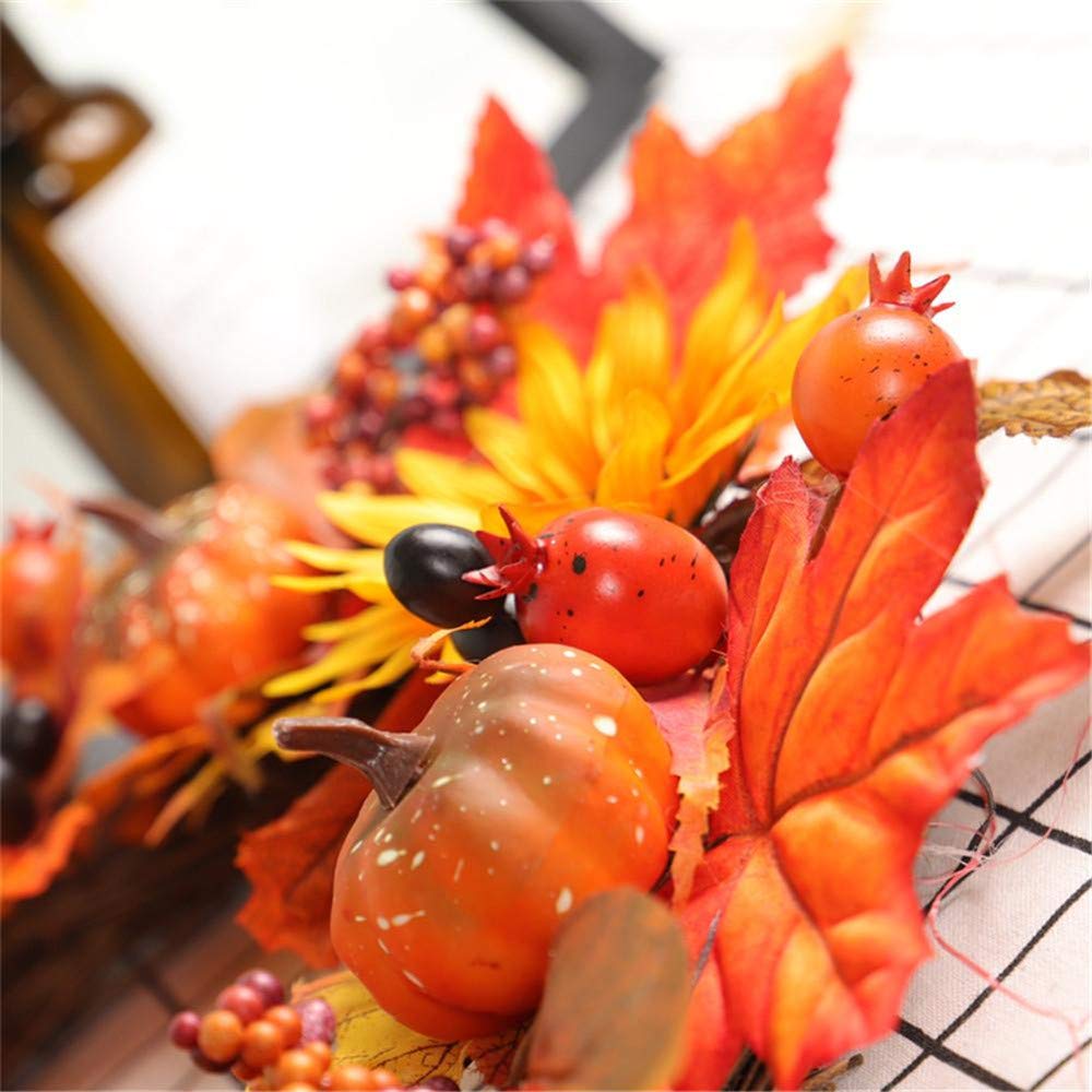 Guirlande De Noël Décoration Porte Ronde Guirlande De Fleurs avec Feuille D'Érable Citrouille Baies Rouges 45cm