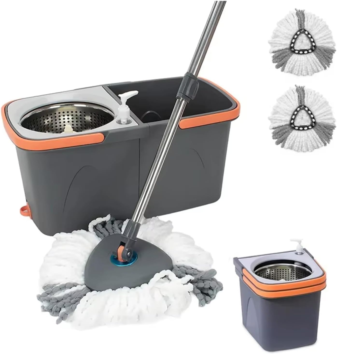 360° Rotating Spin Mop and Foldable Bucket Set, Dual Clean & Dirty Water System, Hands-Free Easy Spin Wringing, Heavy-Duty Microfiber Mop with 2 Mop Heads for All Floor Types (TWINS - LV-A03-1)