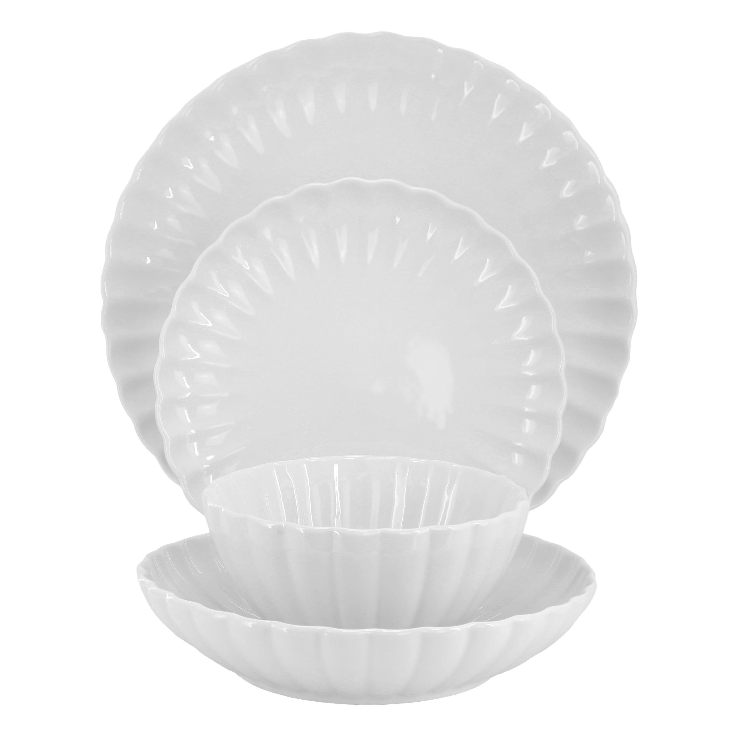 Elama Jane Geschirr-Set, Doppelschüsseln, Porzellan, Weiß, Serviergeschirr, Geschirr, Schüsseln, Teller-Set, 16-teilig (Jane)