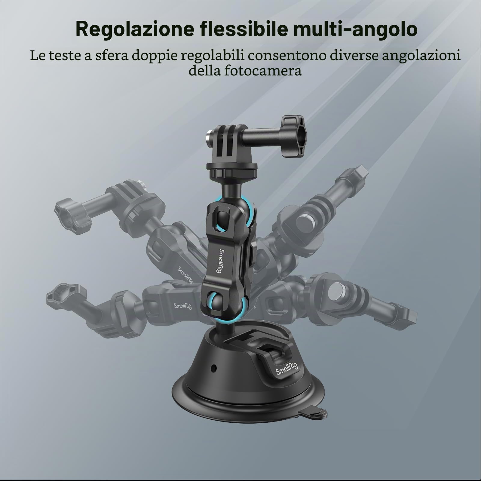 SMALLRIG Supporto a Ventosa a Doppio Strato per GoPro Hero 12/11/10/9, per DJI Osmo Action/Procket, per Insta360 X3, Supporto per Doppia Testa a Sfera Rotazione a 360° - 4193