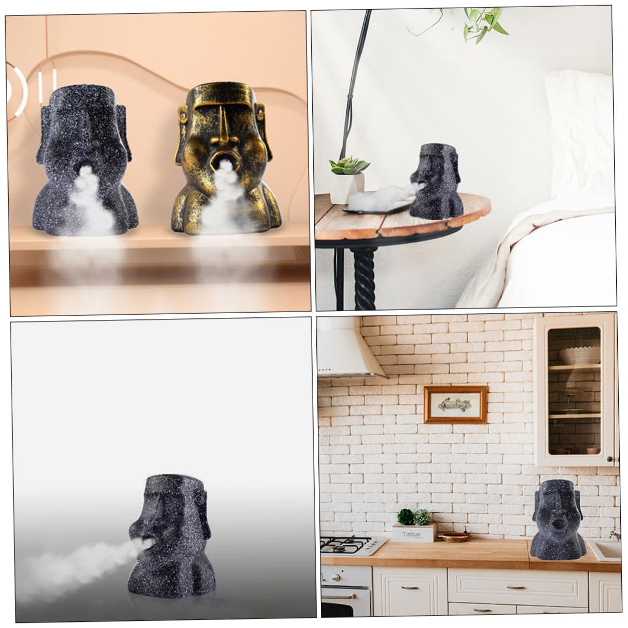 Umidificatore Diffusore a Forma di Statua Moai in Abs | USB Ricarica, Nebulizzazione Continua, Set 1 Pezzo, per Hotel e Coffee Store