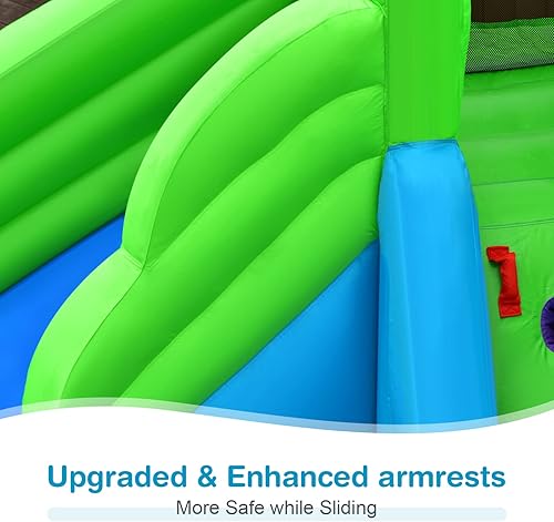 Miniatura 5 de BOUNTECH Tobogán acuático inflable para niños, parque acuático 7 en 1 de cocodrilo poderoso con piscina de salpicaduras, escalada, cañón de agua y