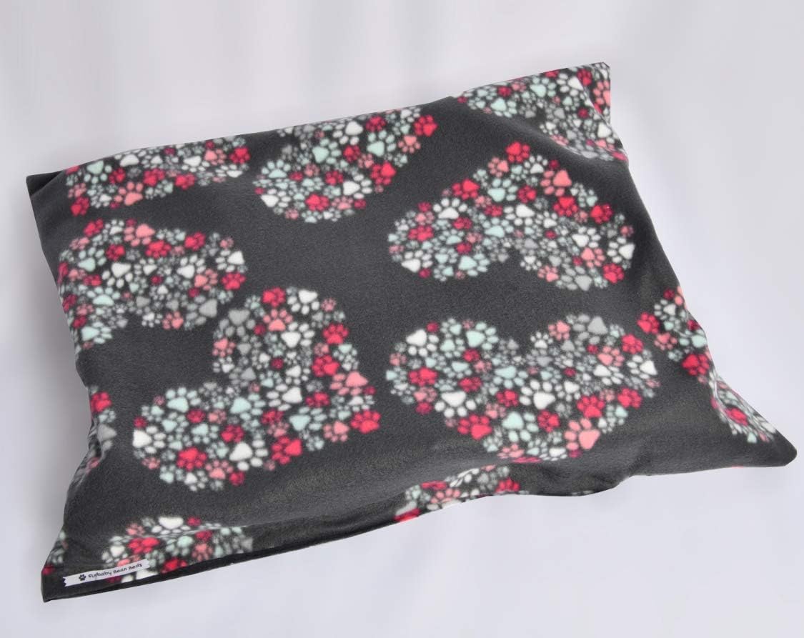 Furbaby Bean Beds- Completely Washable, Orthopedic, Floatable, Waterproof (Dogs/Cats) (Extra Small 16in by 21in, Grey with Colorful Heart Paw Prints)