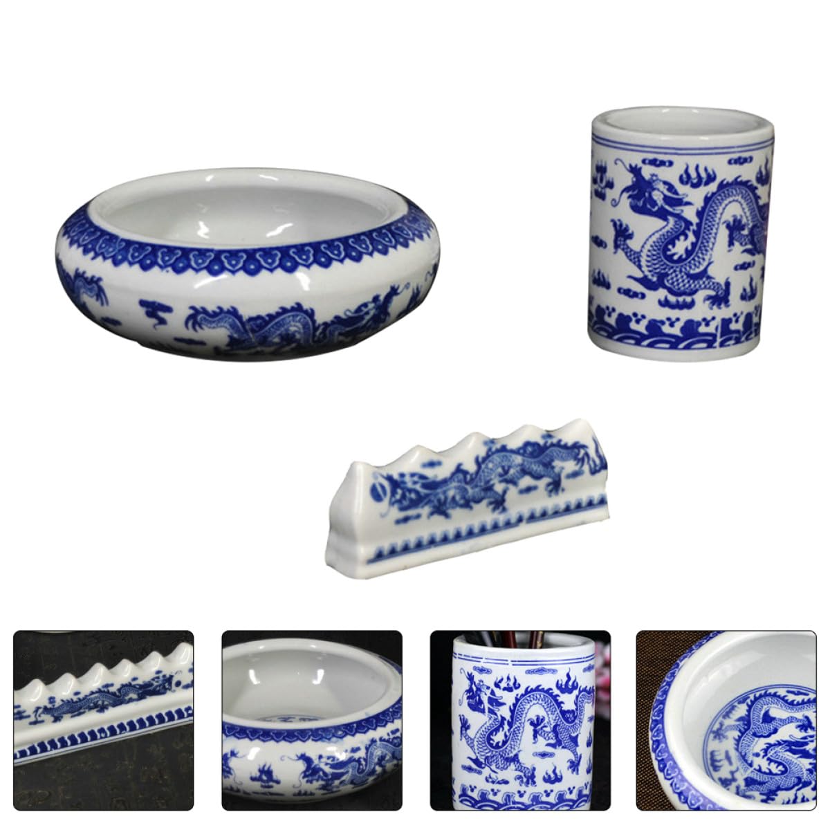 Homoyoyo Pot à Pinceaux En Céramique Bleu Et Blanc Petit, Bac De Lavage Multifunction, Cylindre De Rangement Pour Calligraphie, Accessoires Bureau Maison, Fournitures Scolaires