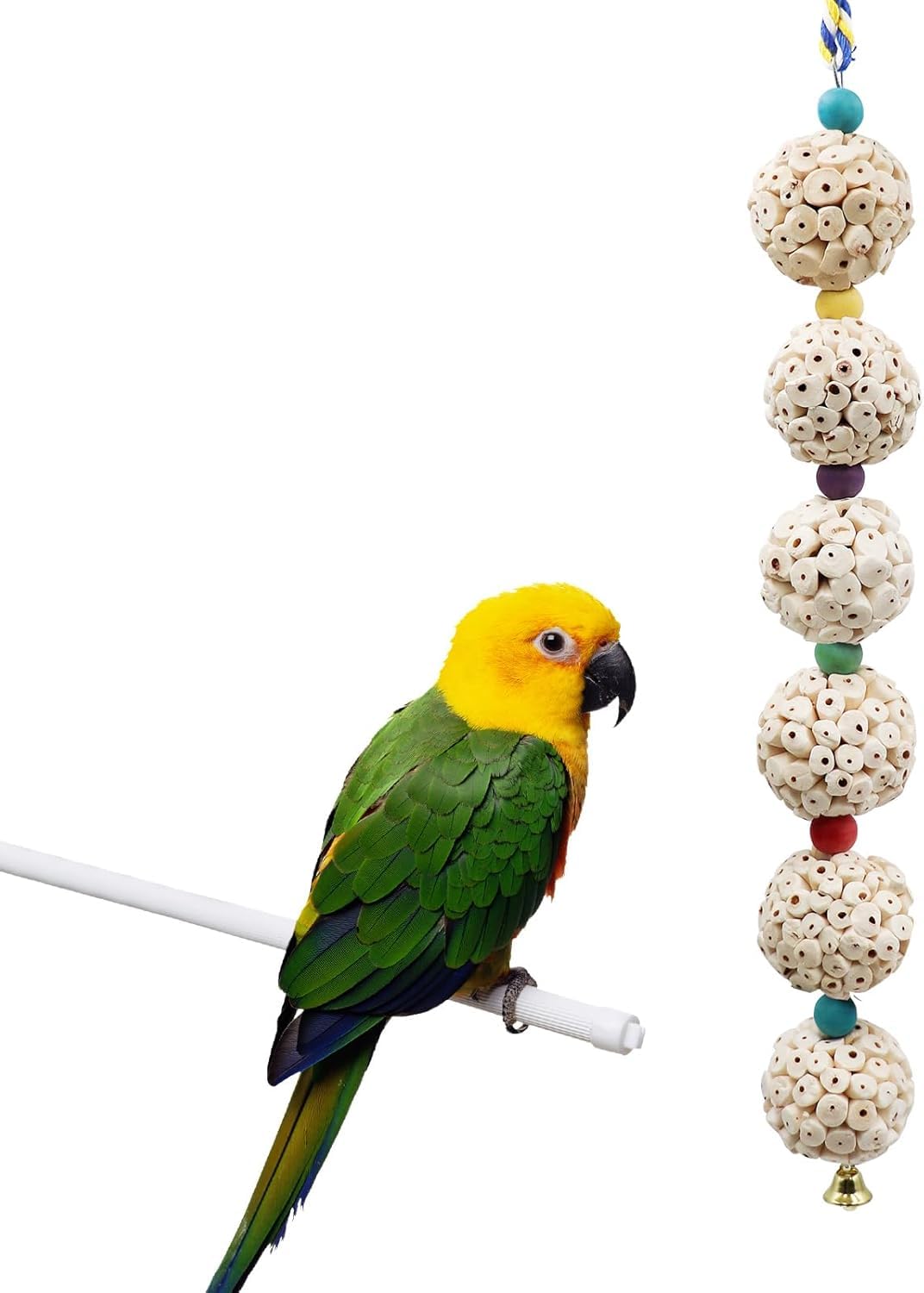 Dnoifne Bird Chewing Toy with Sola Ball & Bell – Natural Cage Accessory for Parrots, Budgies, Cockatiels, and Small Animals