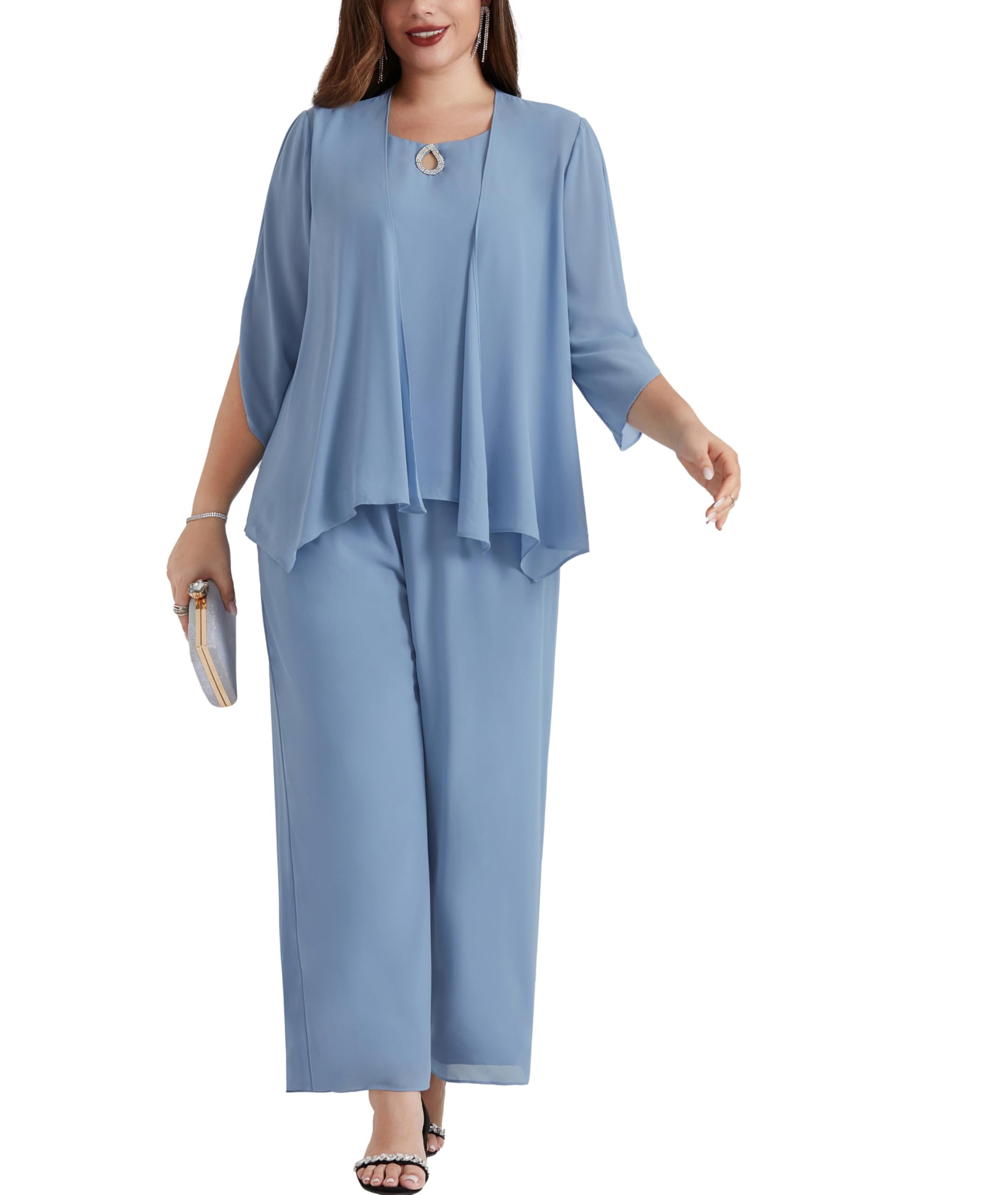 Hanna Nikole Grote maat moeder van de bruid outfits chiffon broekpakken voor bruiloftgasten 2 stuks festival outfit elegante outfits pailletten ronde hals en hoge taille cocktail avondpakken formele