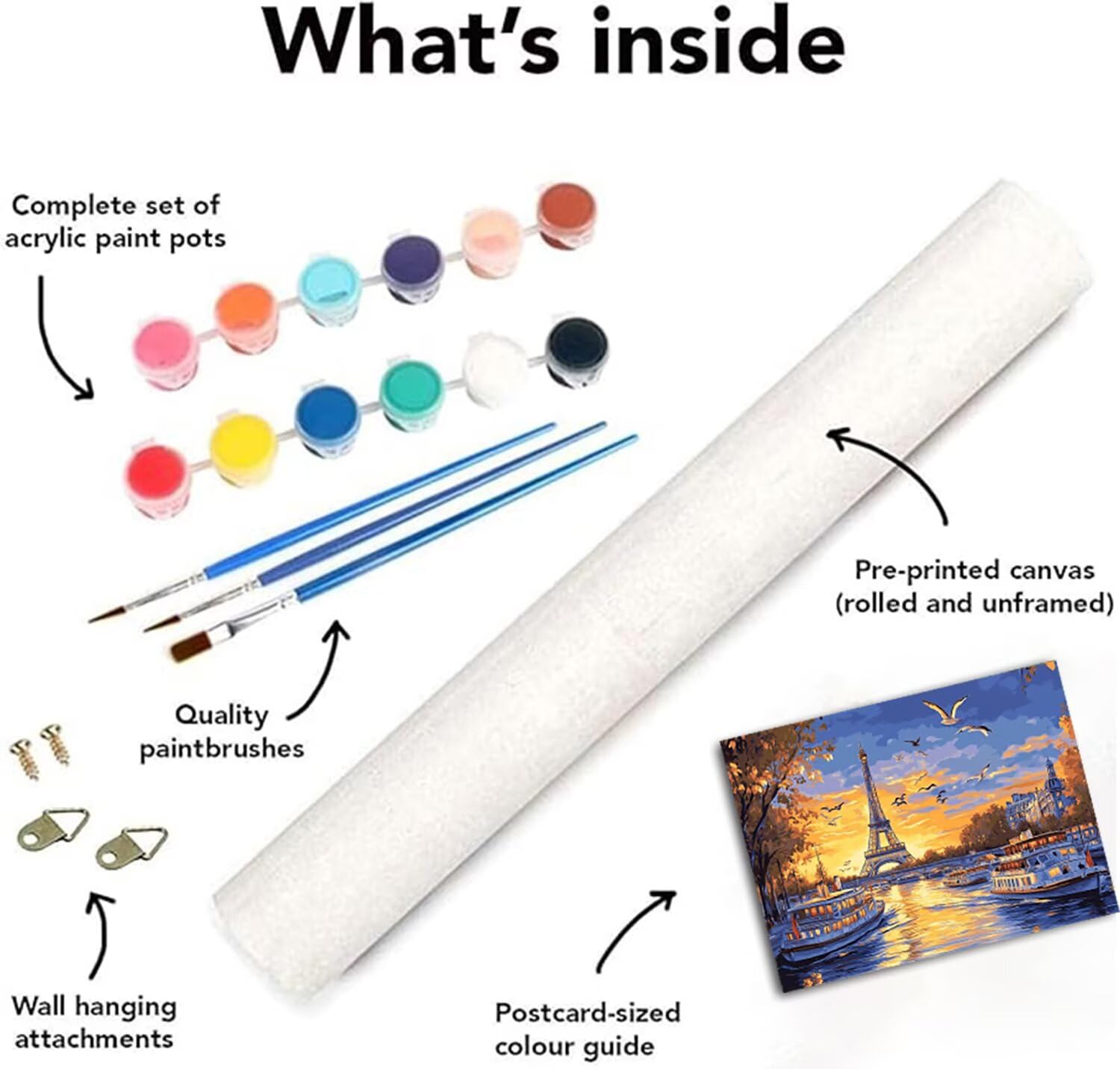 Malowanie po numerach dla dorosłych Wieża Eiffla Paint by Numbers Krajobraz Malowanie według numerów Dzieci Początkujące z farbami i 3 pędzlami, dekoracja pokoju, 90 x 135 cm, Model756