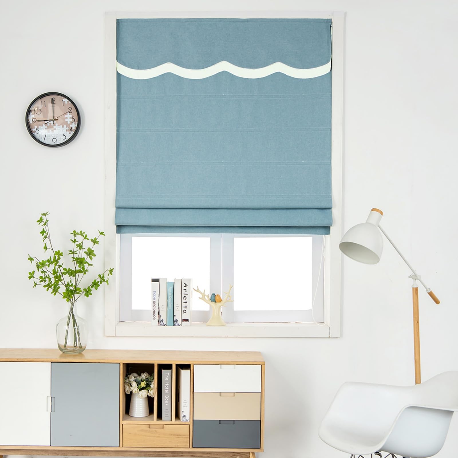 ORNDYDM Linen Cotton Blend Roman Shades for Windows,Blackout Room Darkening Thermal Insulated Window Blinds,Custom Flat Roman Fabric Shades for Living