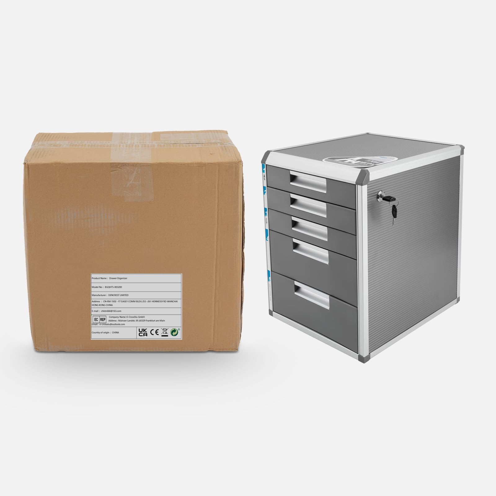 Armadietto con serratura a 5 scomparti, formato A4, 35 x 31,5 cm, colore: grigio