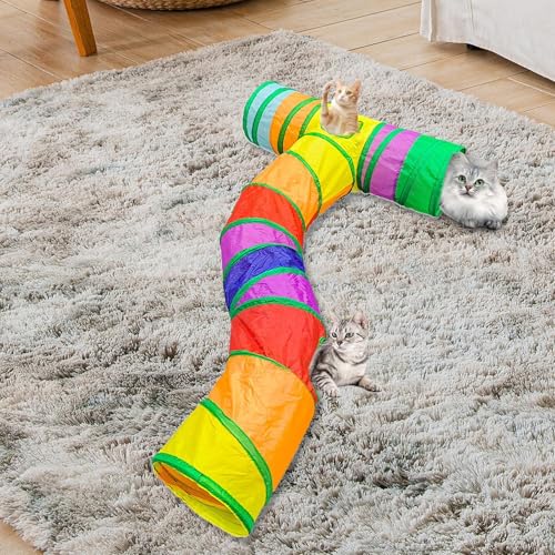 Kätzchen- Spieltunnel, interaktives Rohr, buntes Haus mit Kugelspielzeug, Inneneinrichtung mit tragbarem Stil, 145 x 80 x 25 cm, Nutzung, Unterhaltungszubehör für Katzen, Kaninchen, klein-4