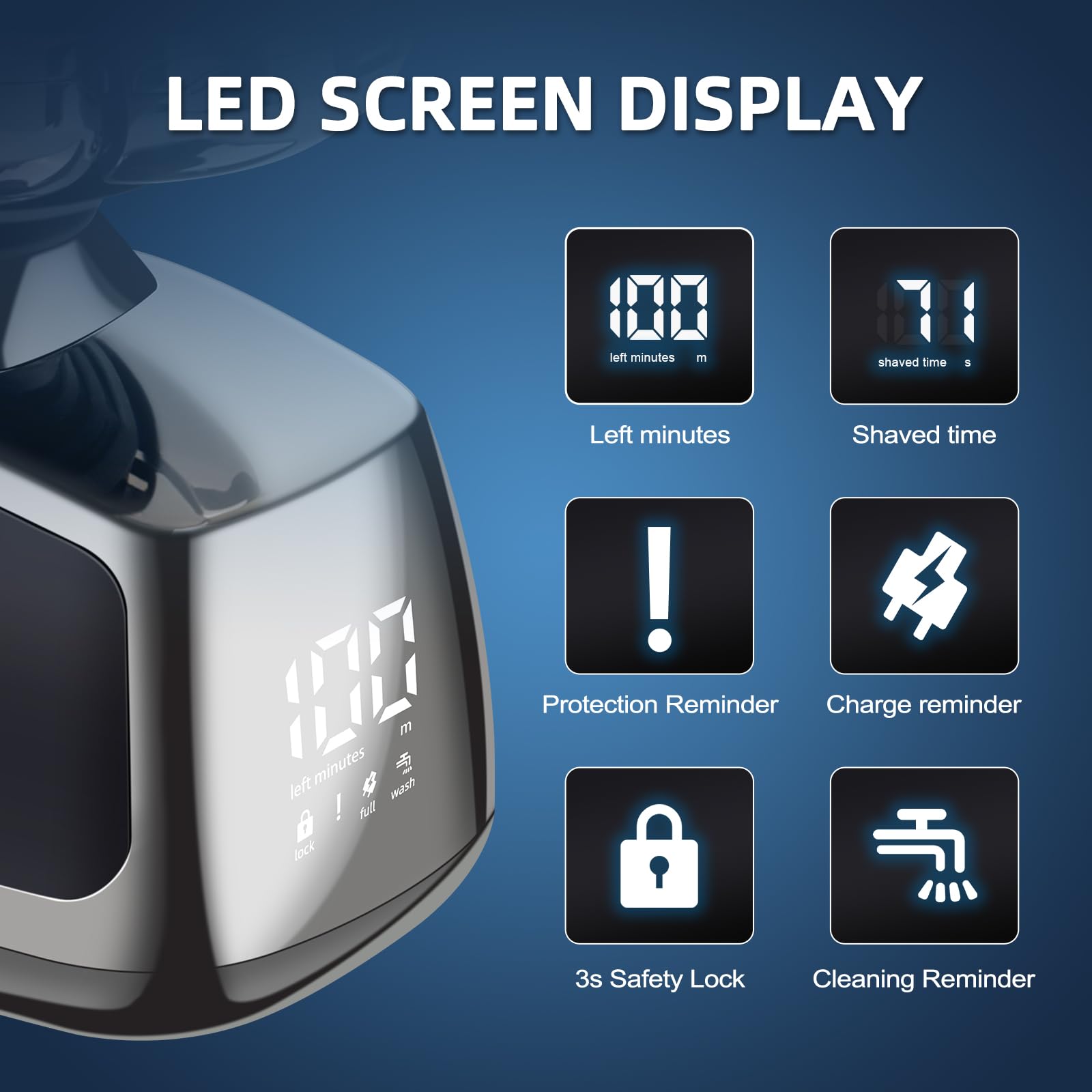 Rasoio Testa Calva, Rasoio Elettrico Barba 6 in 1 Impermeabile con 7 Testine Rotanti, Rasoio per Testa Bagnato e Asciutto, LED Display e ricarica wireless
