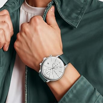 Titan Quartz Chronograph Silver Dial Leather Strap Watch for Men-NS90146SL01/NT90146SL01, Dark Green Colour, free size, Classic