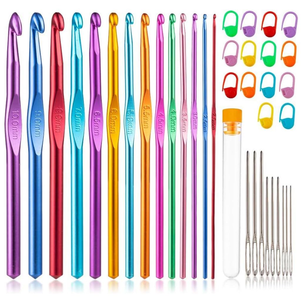 HASTHIP® 37PCS Crochet Hooks Set, Ergonomic Handle Crochet with Stitch Markers and Large-Eye Blunt Needles, Multicolor Aluminum Crochet Hooks Knitting Needles for Arthritic Hands (B0CM2X1G11) Amazon Price History, Amazon Price Tracker
