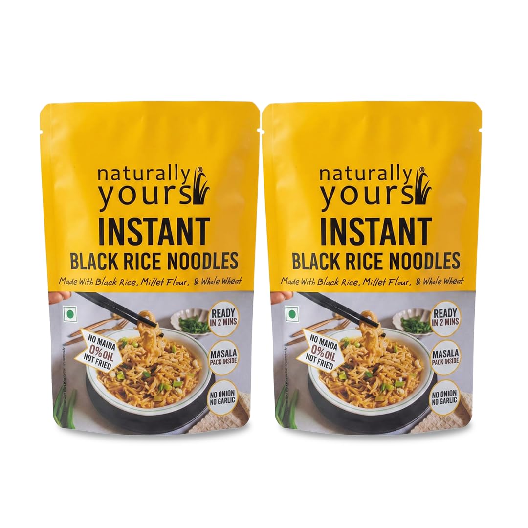 Naturally Yours Black Rice Instant Ramen Noodles β Made with Black Rice, Millet & Whole Wheat | No Onion No Garlic, 100% Jain Friendly | High Protein, No Maida, No MSG, Not Fried | Ready in 2 Mins | 175g Pack of 2 with Tastemaker