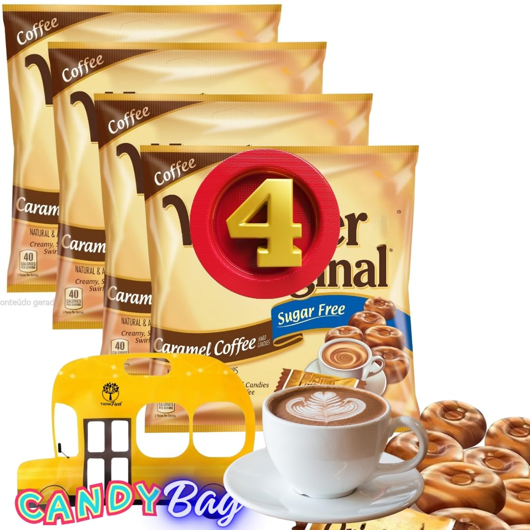 (PACK 4) Werther Caramel Coffee Sugar Free Hard Candies - One Resealable Candy ZipBag from Think FWD Included (Sugar Free Coffee)