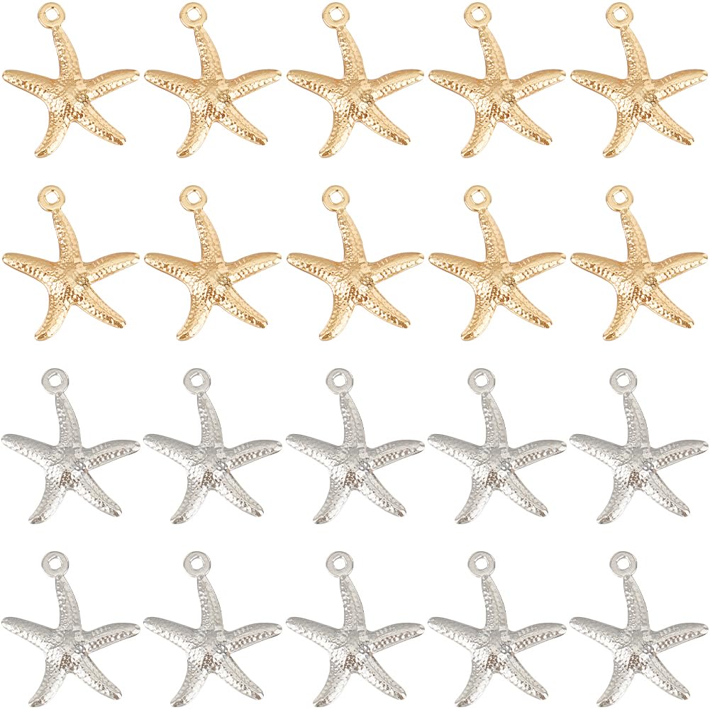 SUNNYCLUE 1 scatola 100 pezzi Ciondoli Stella Marina Oceano Fascino Sfuso Stella Marina In Acciaio Inossidabile Argento Vero 24K Placcato Oro Ciondoli Stella Marina per Creazione di Gioielli Forniture