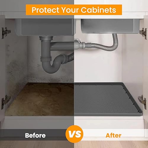 Miniatura 4 de Tapete para debajo del fregadero para gabinete de 34 x 22 pulgadas, tapete impermeable de silicona, forro de gabinete de cocina con capacidad para